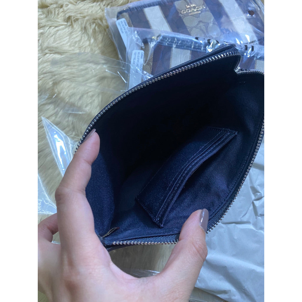 ORIG & IMPORTED CCH Large Corner Zip Wristlet Wallet In Signature Jacquard Brown & Blue
