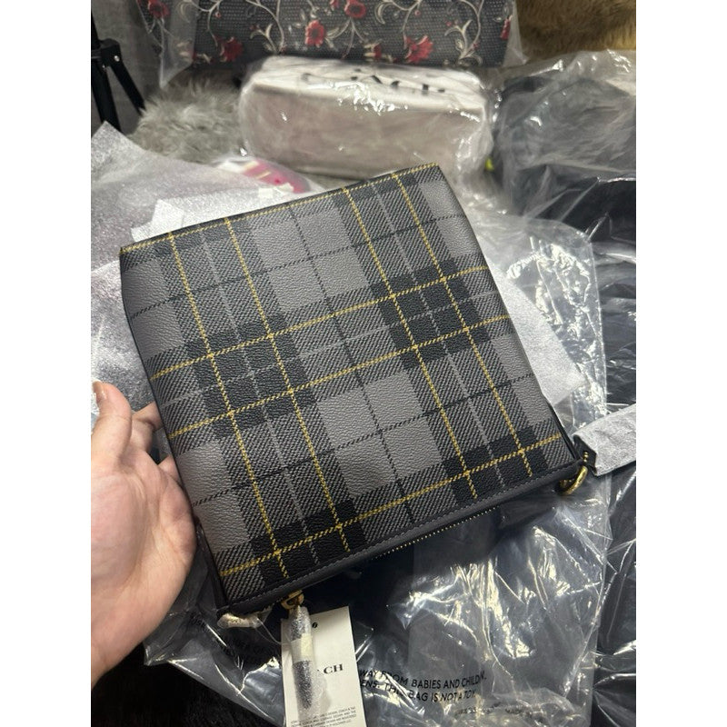 ORIG & IMPORTED CCH Kitt Messenger Crossbody Bag With Plaid Print Slim Black