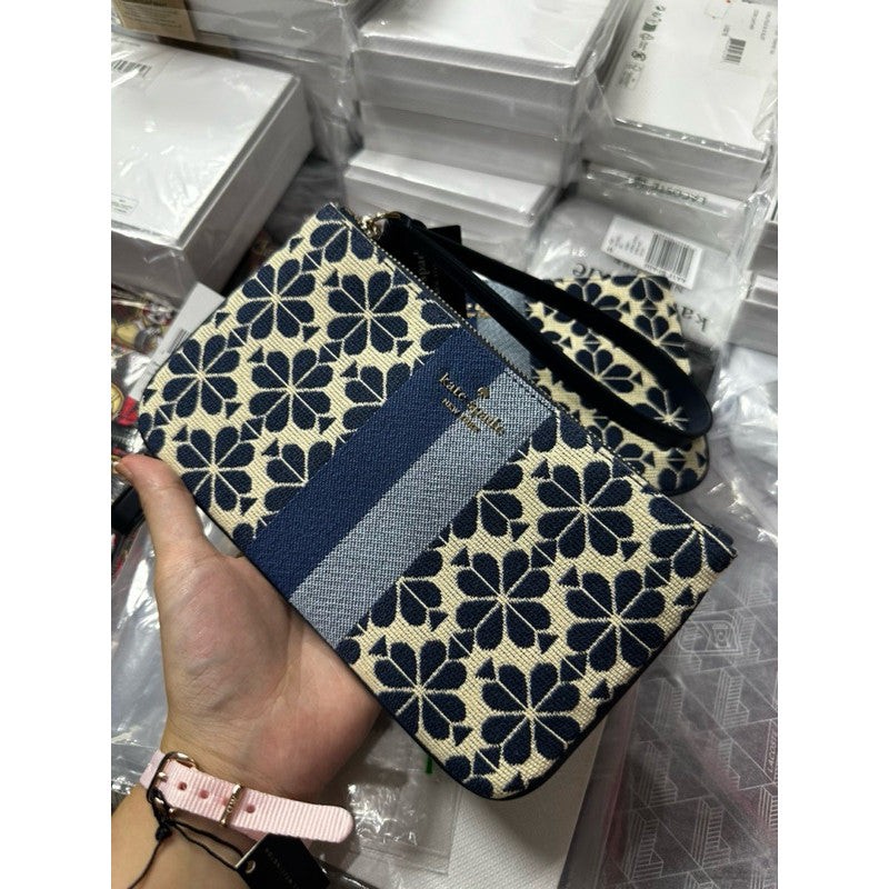 ORIG & IMPORTED KS Everything Spade Flower Jacquard Medium Wristlet Wallet Blue