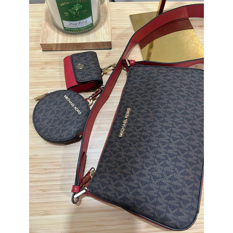ORIG PRELOVED  MK Jet Set Travel Shoulder Crossbody Bag with Pouch Brown/R