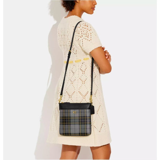 ORIG & IMPORTED CCH Kitt Messenger Crossbody Bag With Plaid Print Slim Black