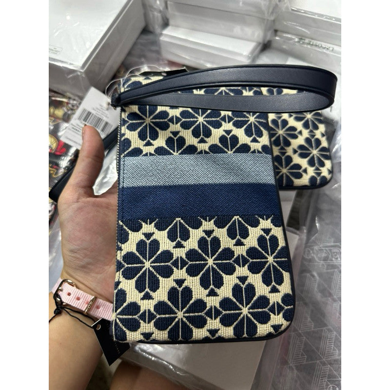 ORIG & IMPORTED KS Everything Spade Flower Jacquard Medium Wristlet Wallet Blue