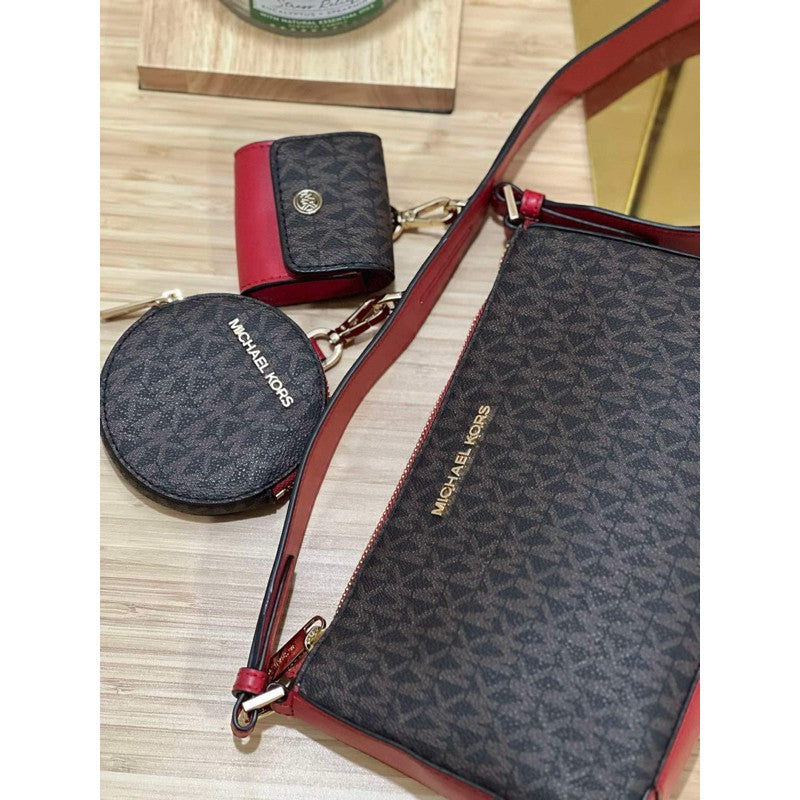 ORIG PRELOVED  MK Jet Set Travel Shoulder Crossbody Bag with Pouch Brown/R