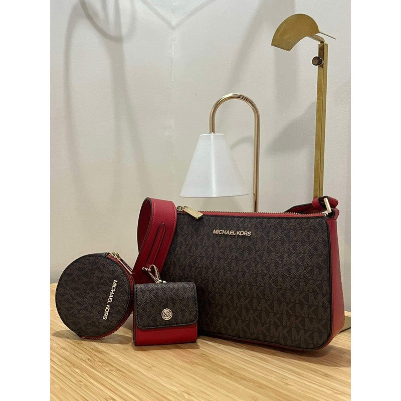 ORIG PRELOVED  MK Jet Set Travel Shoulder Crossbody Bag with Pouch Brown/R