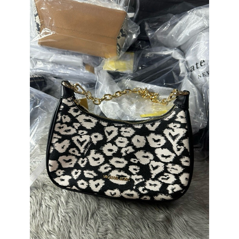 ORIG & IMPORTED MK Cora Medium Leopard Black Multi Shoulder Bag Animal Print