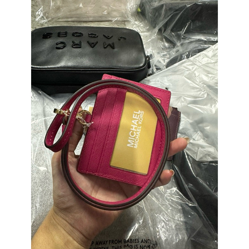 ORIG & IMPORTED MK Jet Set Travel ID Card Case Lanyard Carmine Pink Small Wallet