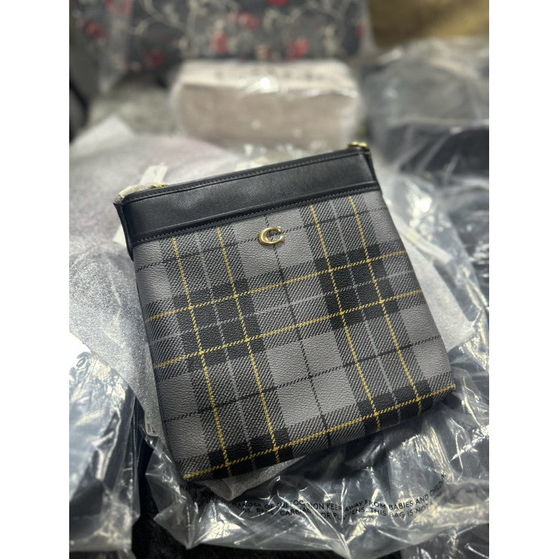 ORIG & IMPORTED CCH Kitt Messenger Crossbody Bag With Plaid Print Slim Black