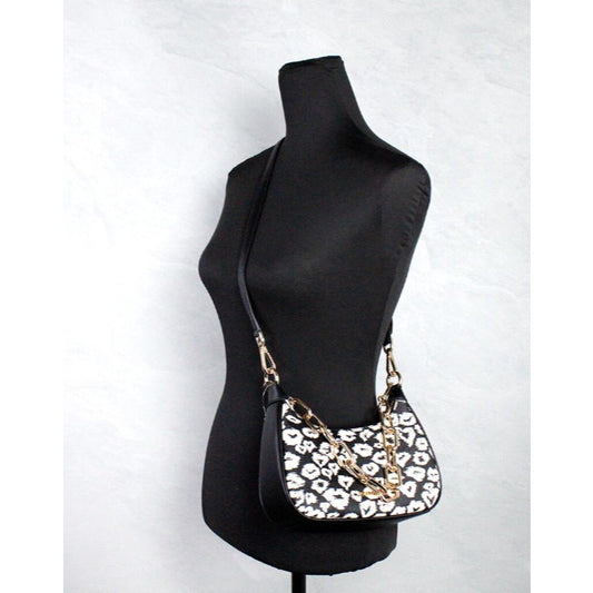 ORIG & IMPORTED MK Cora Medium Leopard Black Multi Shoulder Bag Animal Print