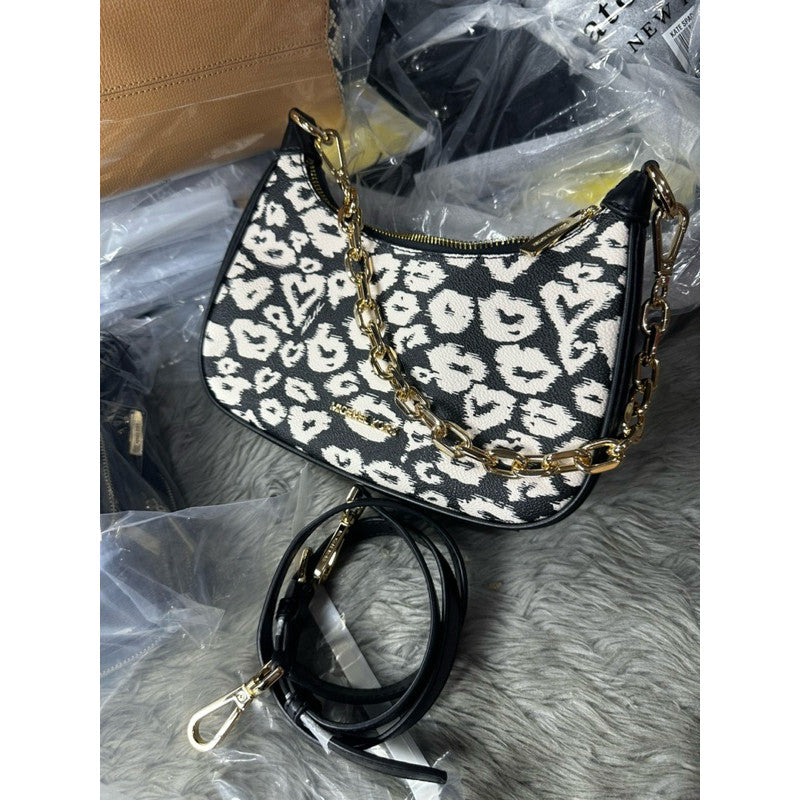 ORIG & IMPORTED MK Cora Medium Leopard Black Multi Shoulder Bag Animal Print