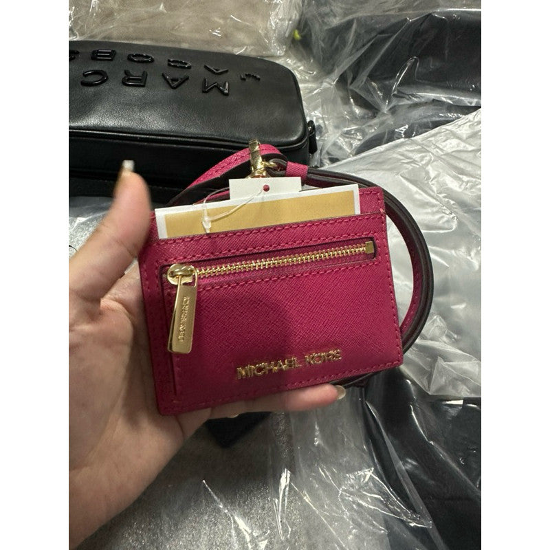 ORIG & IMPORTED MK Jet Set Travel ID Card Case Lanyard Carmine Pink Small Wallet