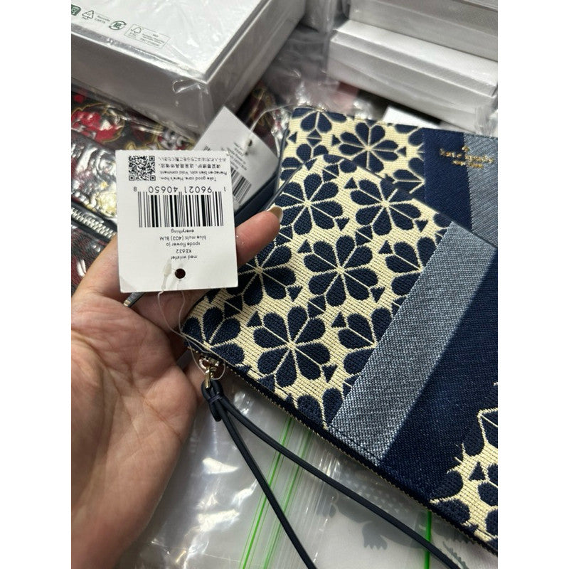 ORIG & IMPORTED KS Everything Spade Flower Jacquard Medium Wristlet Wallet Blue