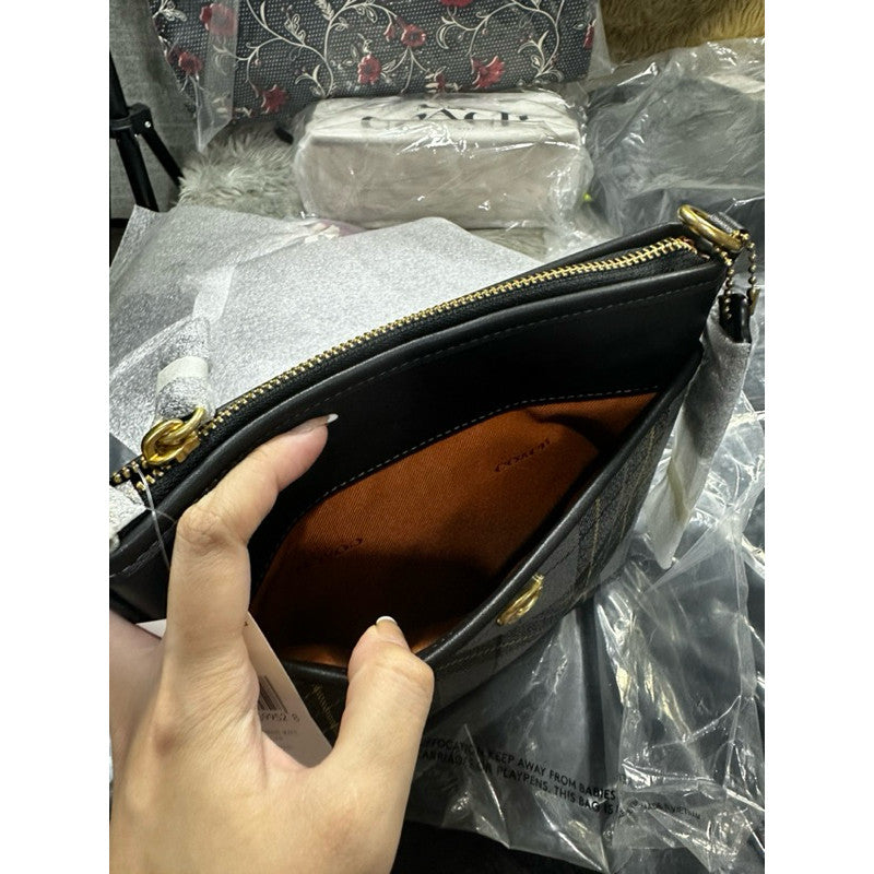 ORIG & IMPORTED CCH Kitt Messenger Crossbody Bag With Plaid Print Slim Black