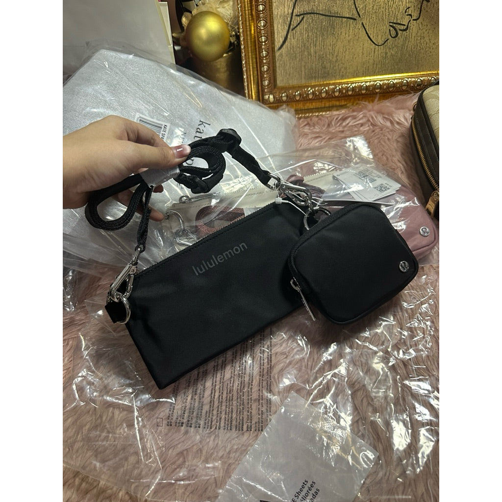 ORIG & IMPORTED Lulu Dual-Pouch Sling Small Phone Nylon Bag Black