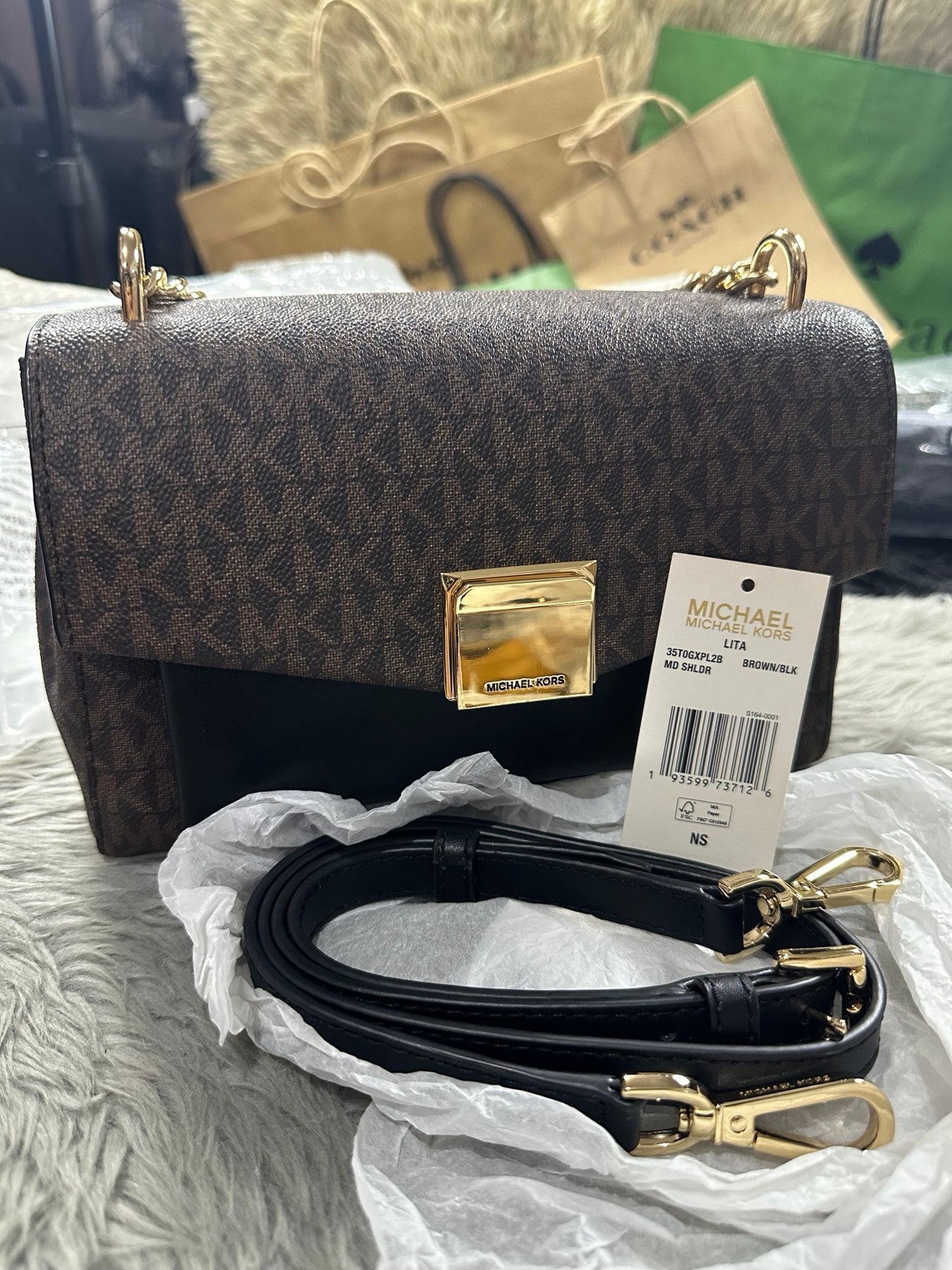 AUTHENTIC/ORIGINAL Preloved MK Lita Medium Two-Tone Logo Crossbody Bag Brown/Black