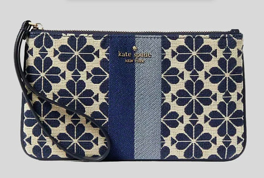 AUTHENTIC/ORIGINAL KateSpade KS Everything Spade Flower Jacquard Medium Wristlet Wallet Blue