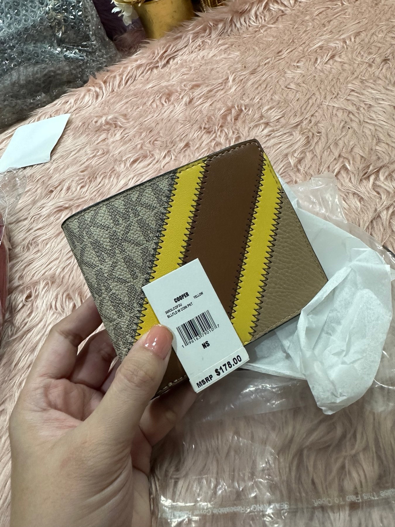 ORIG & IMPORTED MK Cooper Billfold Coin Pocket Bifold Yellow Leather Men's Wallet