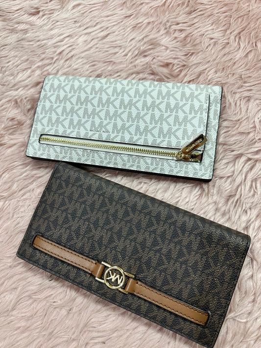 ORIG & IMPORTED MK Reed Large Logo Long Wallet Brown Vanilla White