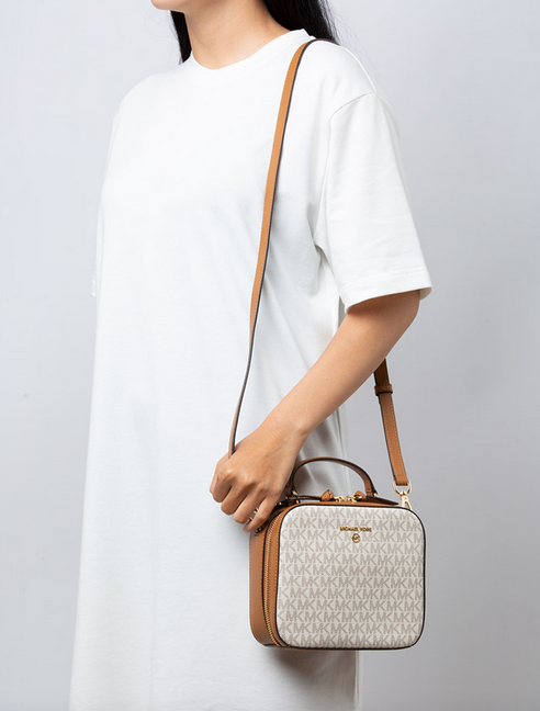 ORIG & IMPORTED MK Jet Set Charm Medium Top Handle Crossbody Bag Brown White