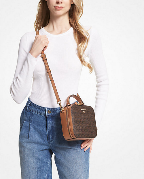 ORIG & IMPORTED MK Jet Set Charm Medium Top Handle Crossbody Bag Brown White
