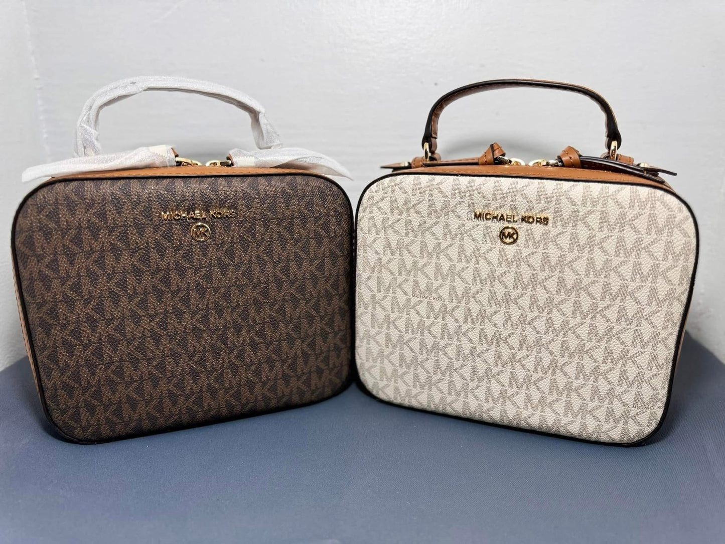 ORIG & IMPORTED MK Jet Set Charm Medium Top Handle Crossbody Bag Brown White