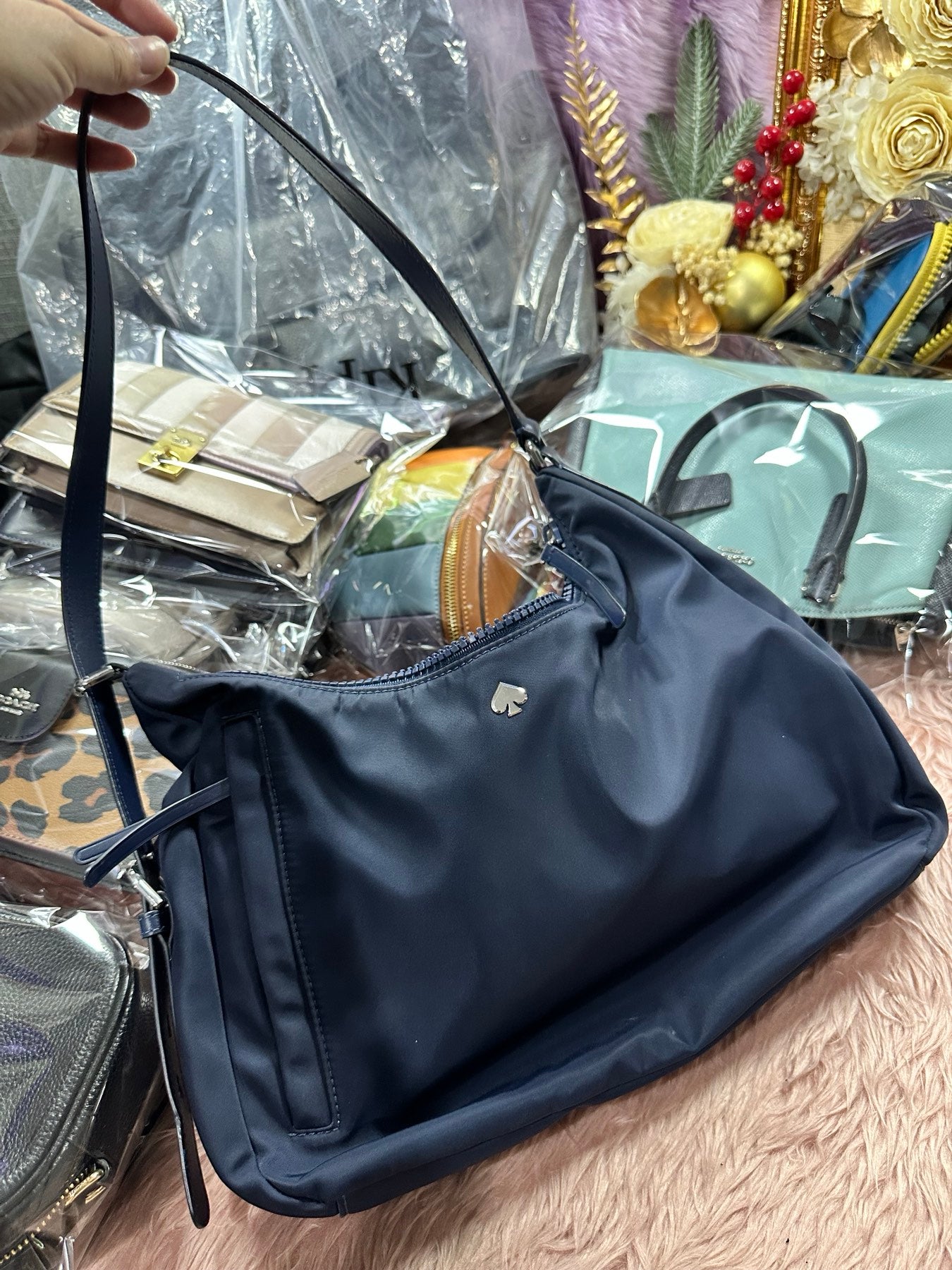 ORIG Preloved KS Jae Medium Shoulder Bag Nylon Navy Blue