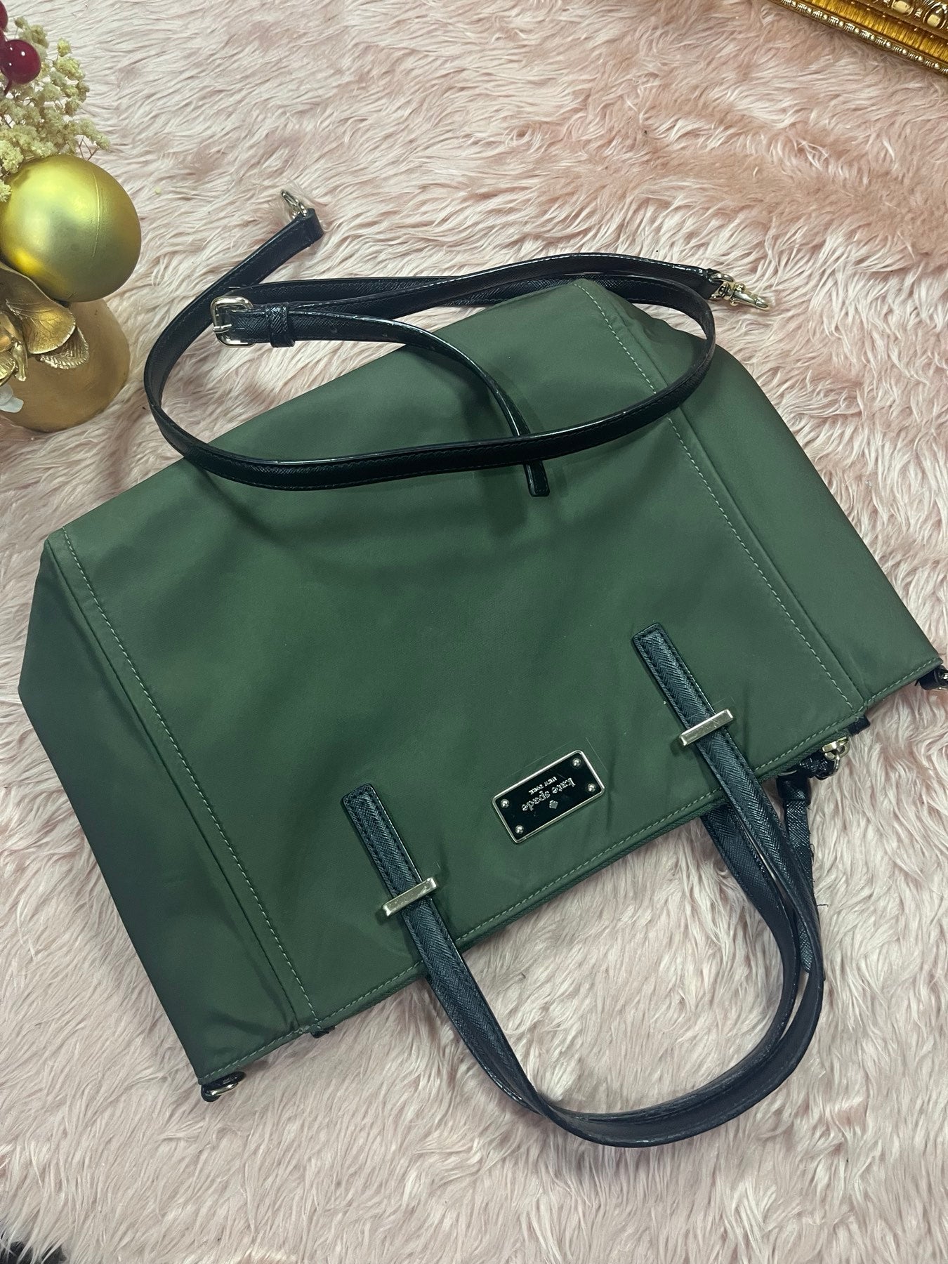 ORIG Preloved KS Dawn Medium Satchel Nylon Bag Olive Green
