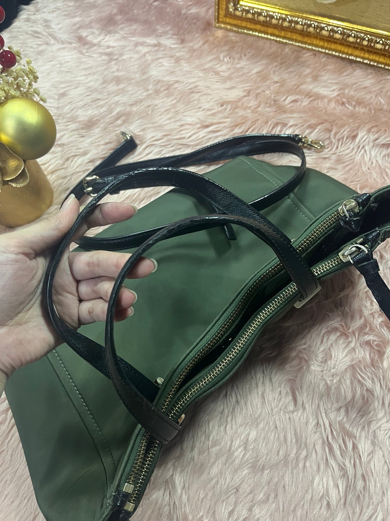 ORIG Preloved KS Dawn Medium Satchel Nylon Bag Olive Green