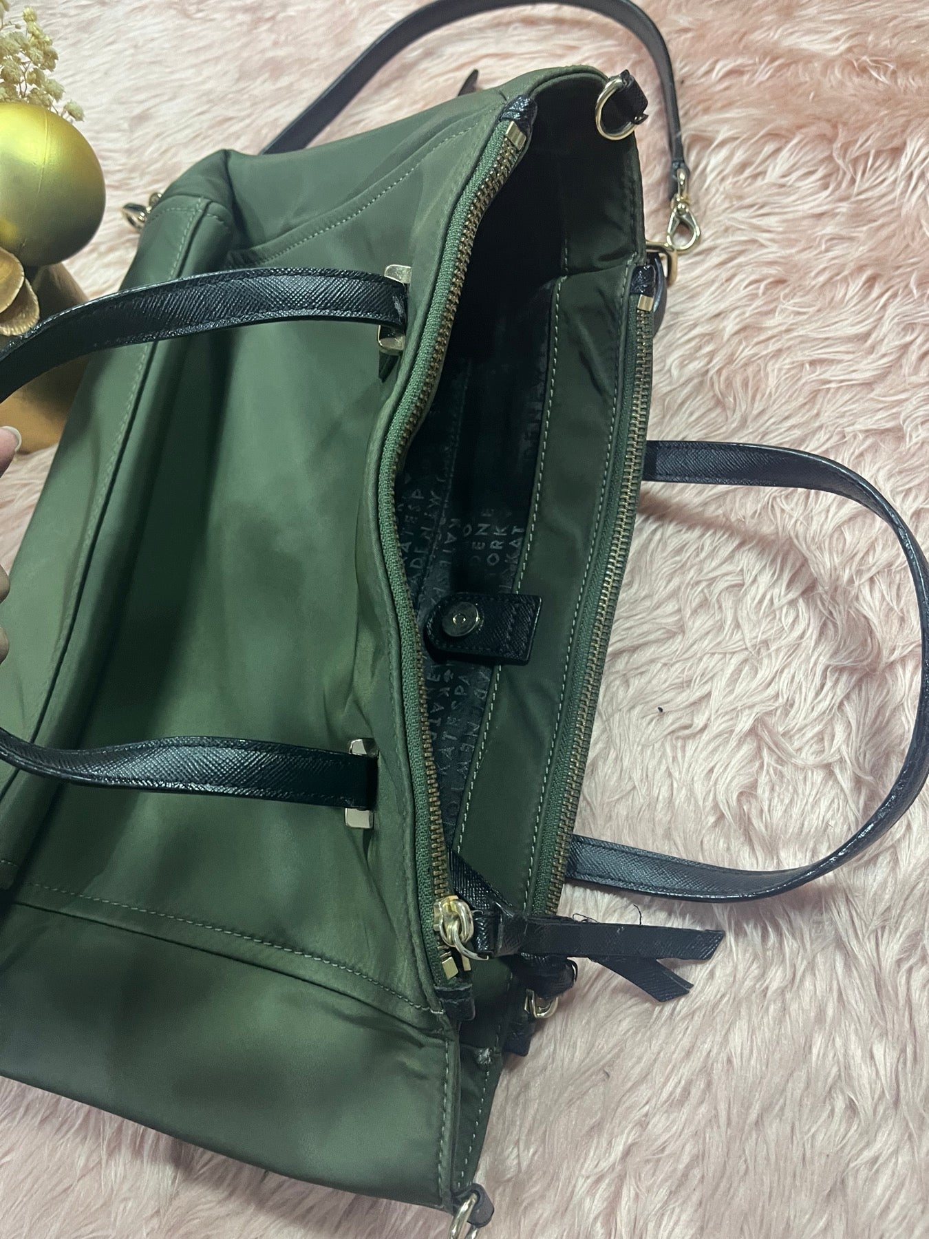 ORIG Preloved KS Dawn Medium Satchel Nylon Bag Olive Green