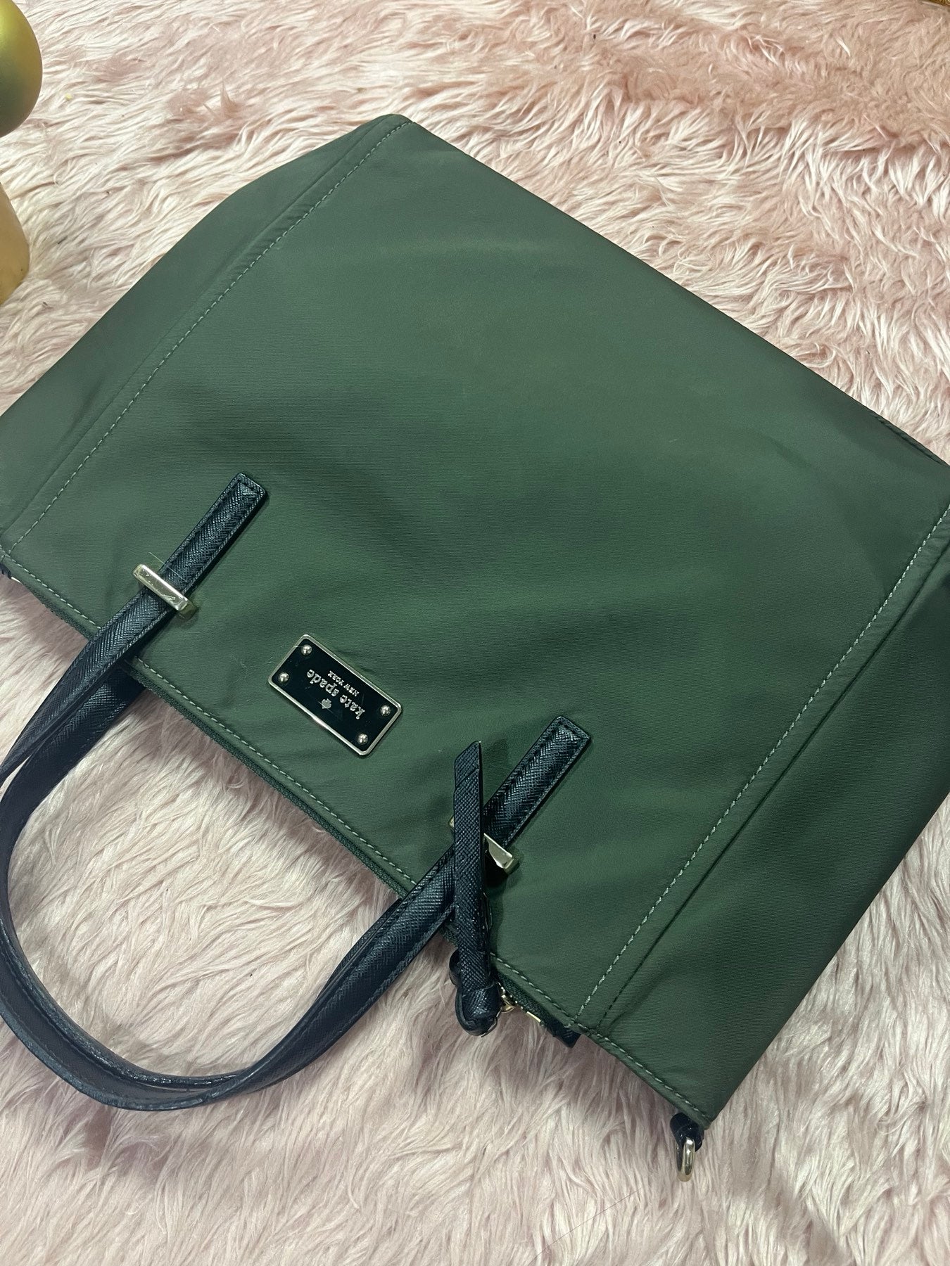 ORIG Preloved KS Dawn Medium Satchel Nylon Bag Olive Green