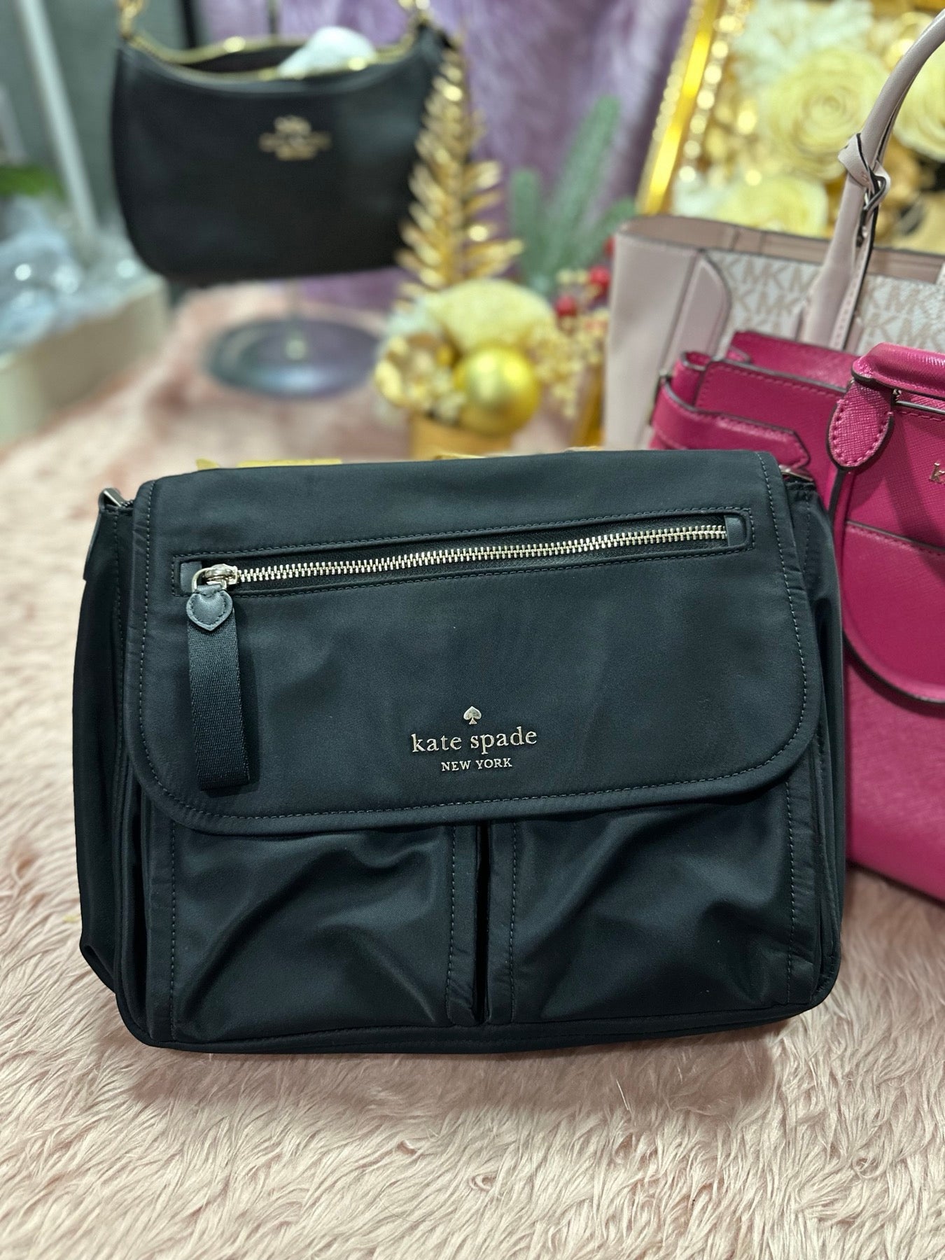 ORIG Preloved KS Chelsea Messenger Black Nylon Bag