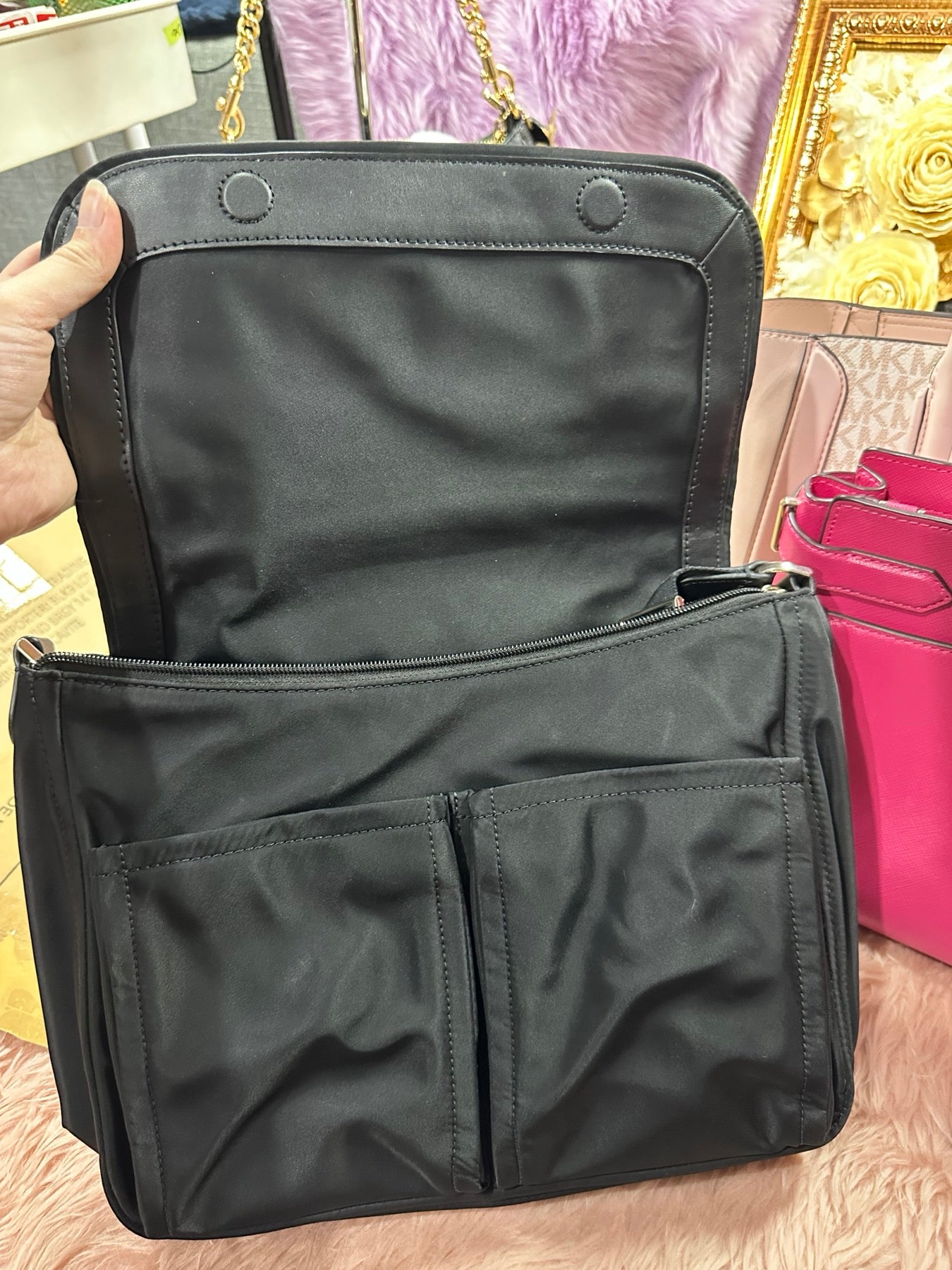 ORIG Preloved KS Chelsea Messenger Black Nylon Bag