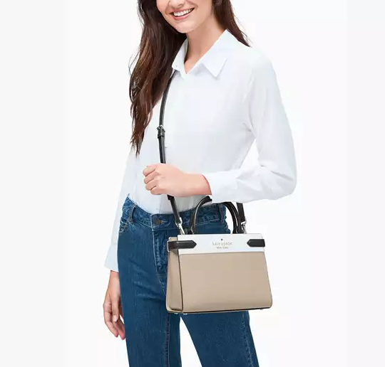 ORIG Preloved KS Staci Colorblock Small Satchel Beige Bag