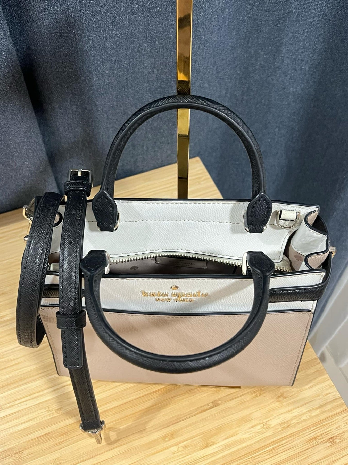 ORIG Preloved KS Staci Colorblock Small Satchel Beige Bag