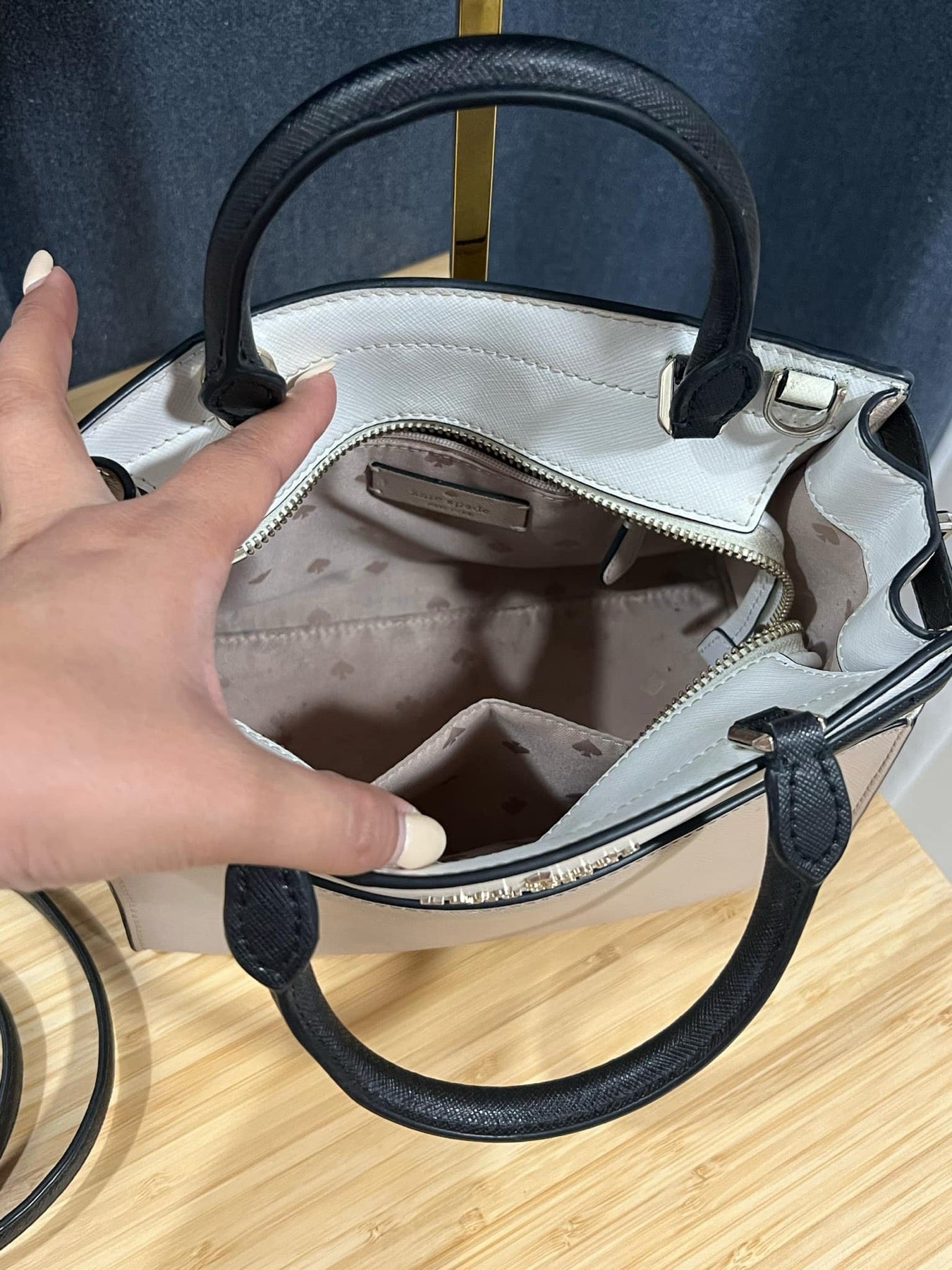 ORIG Preloved KS Staci Colorblock Small Satchel Beige Bag