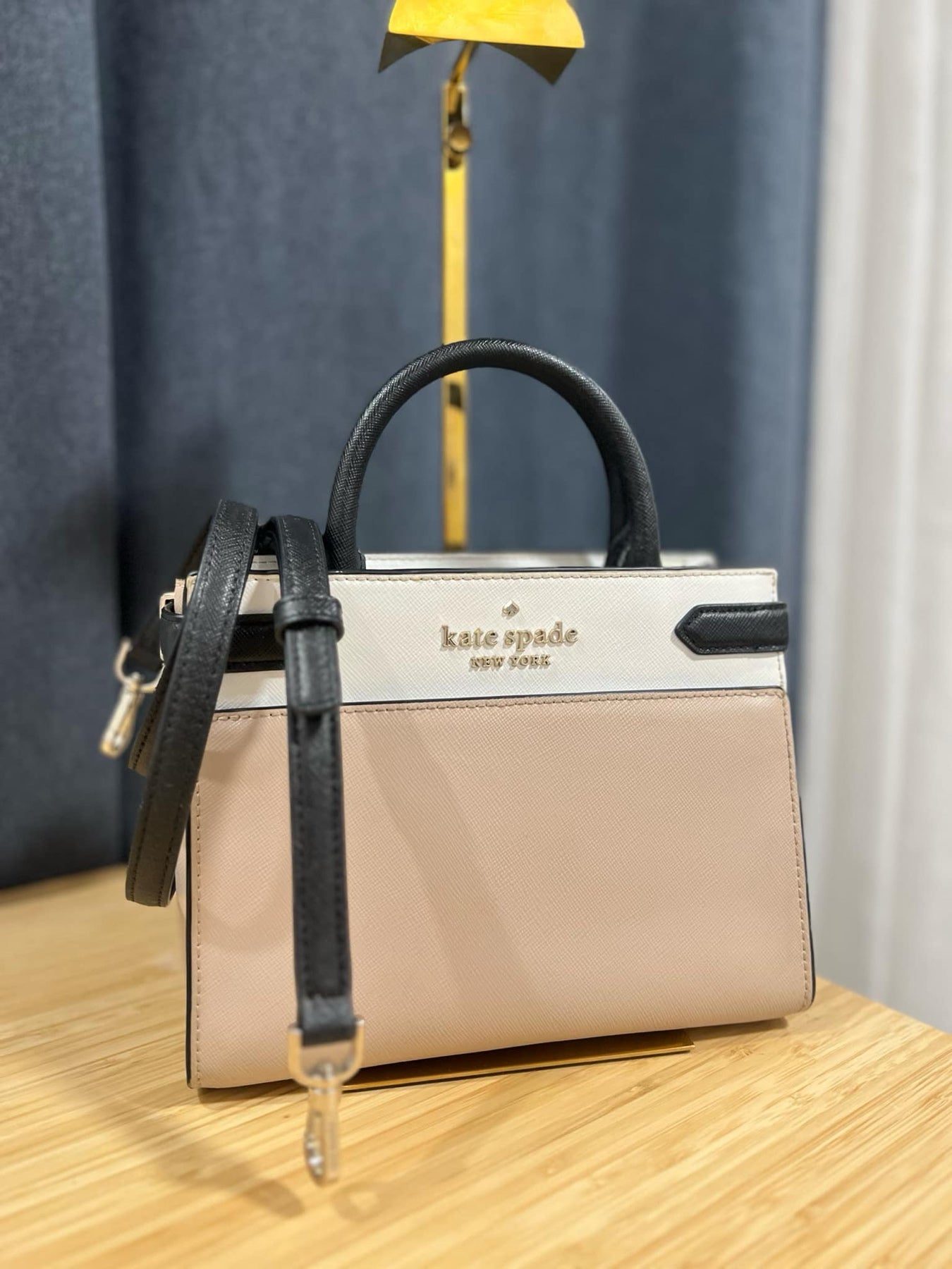 ORIG Preloved KS Staci Colorblock Small Satchel Beige Bag
