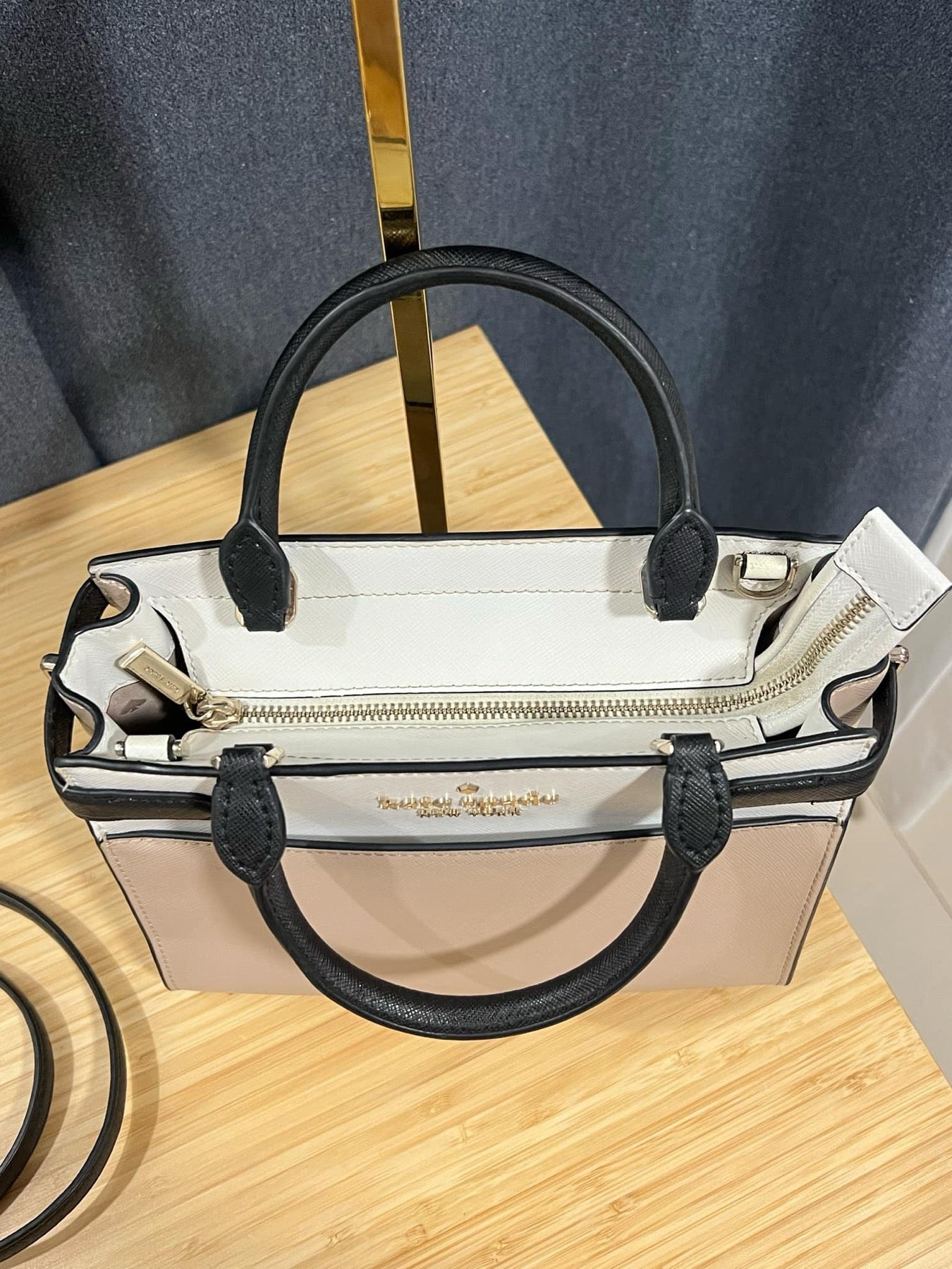 ORIG Preloved KS Staci Colorblock Small Satchel Beige Bag