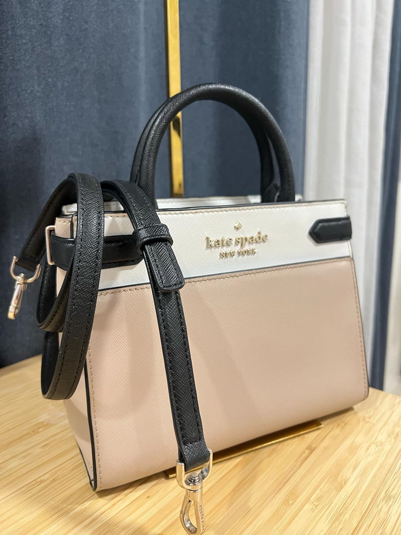 ORIG Preloved KS Staci Colorblock Small Satchel Beige Bag