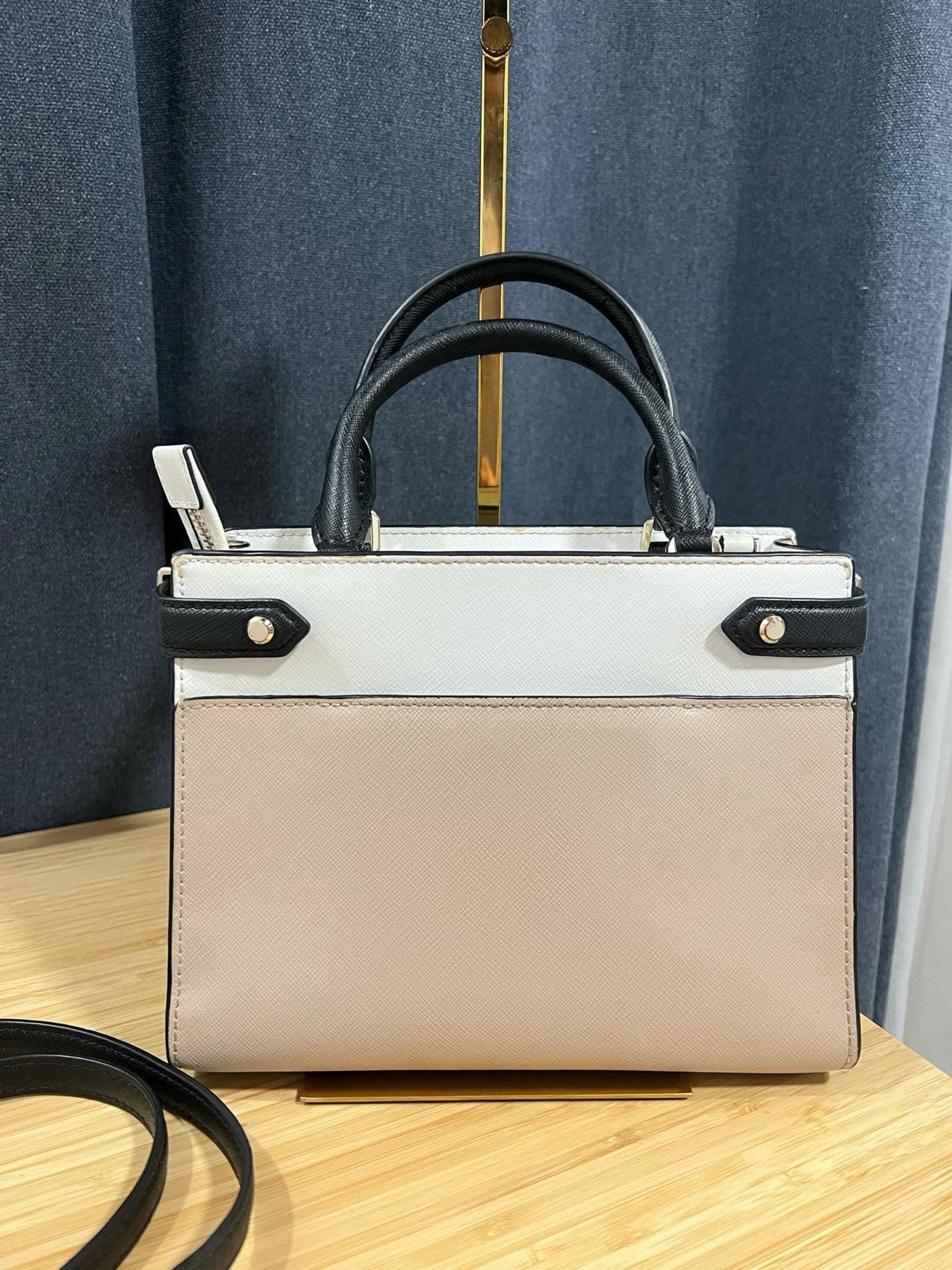 ORIG Preloved KS Staci Colorblock Small Satchel Beige Bag