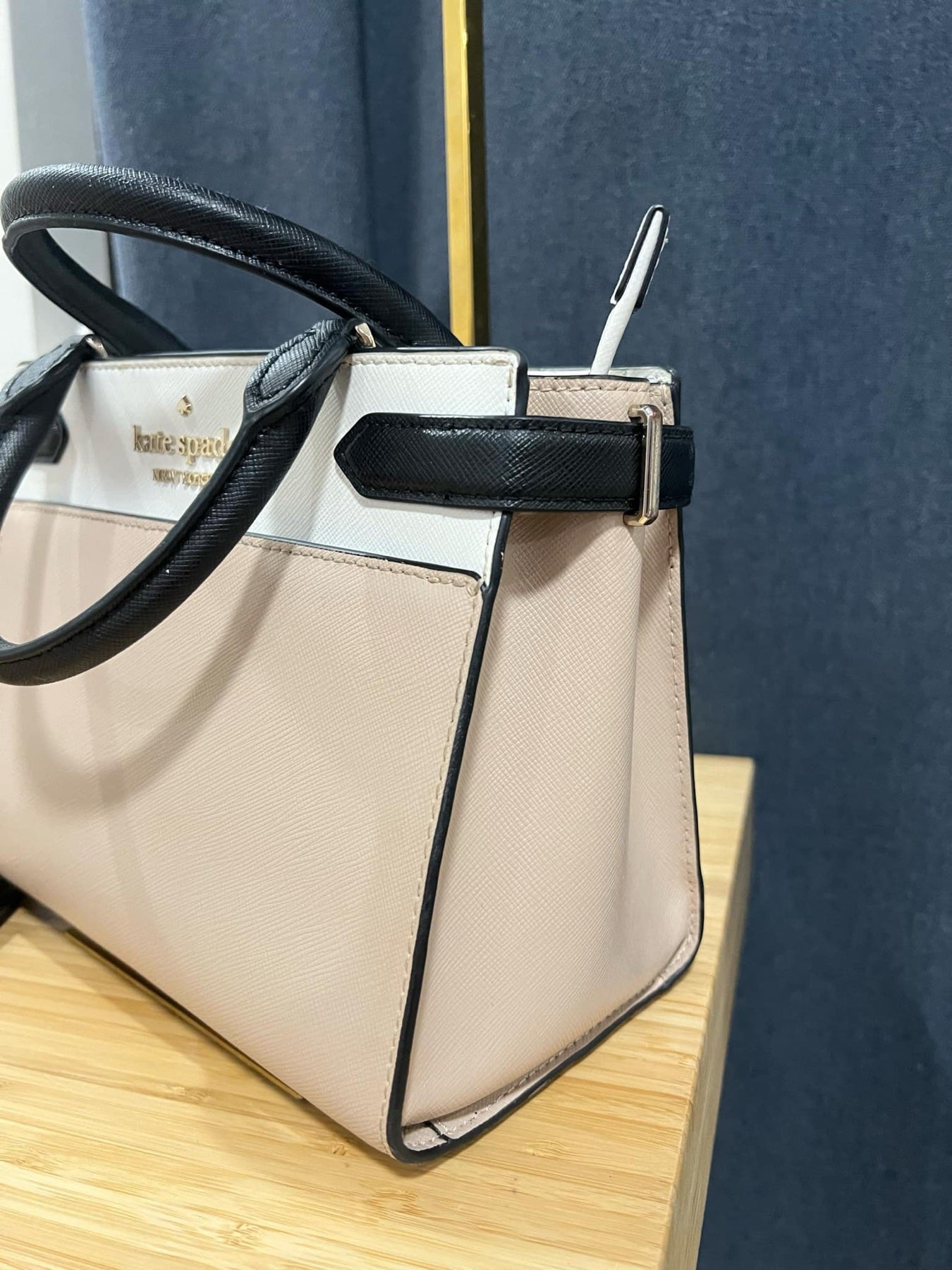 ORIG Preloved KS Staci Colorblock Small Satchel Beige Bag