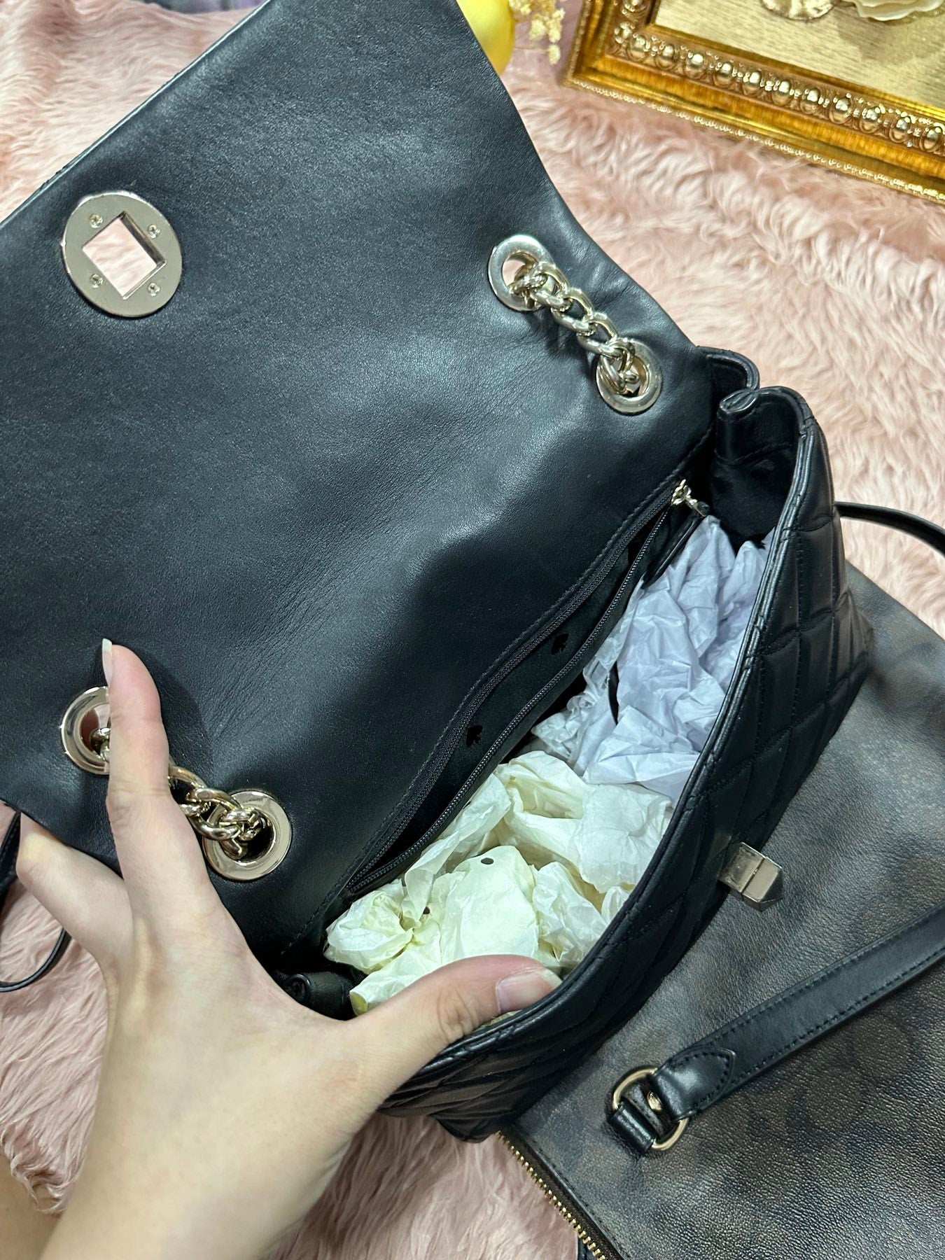 ORIG Preloved KS Natalia Smooth Quilted Medium Flap Black Bag