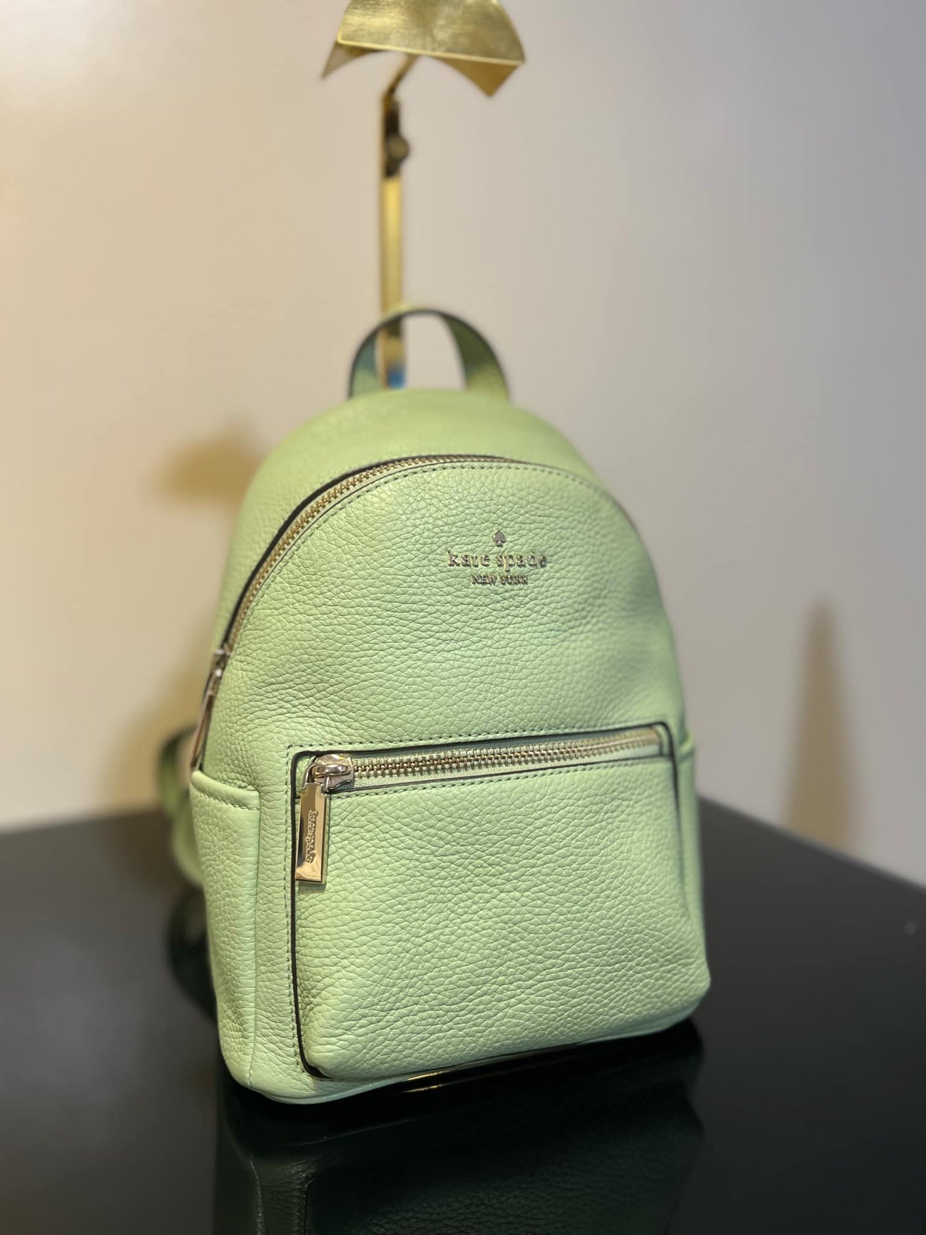 ORIG Preloved KS Leila Pebbled Leather Mini Dome Backpack Sage Bag