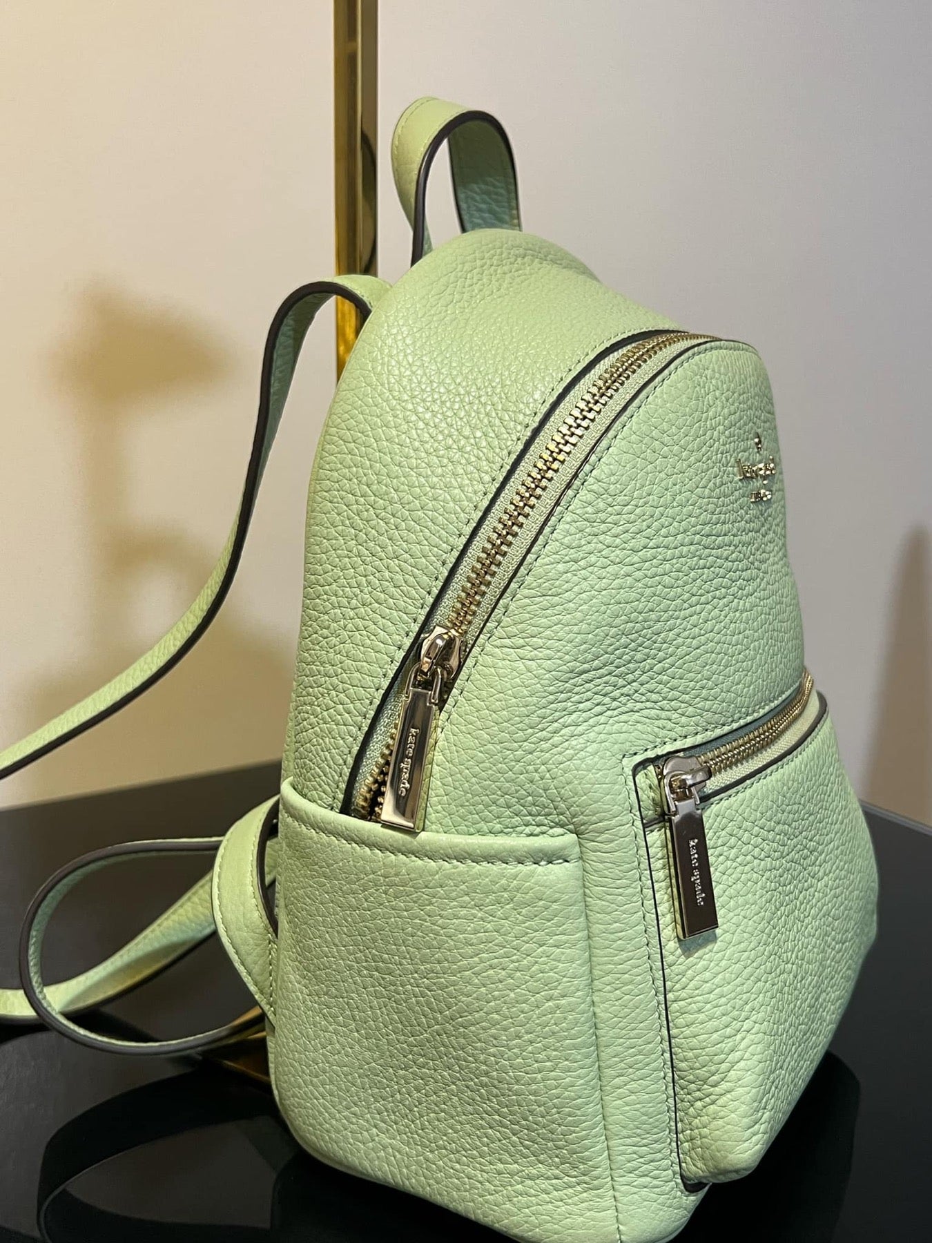 ORIG Preloved KS Leila Pebbled Leather Mini Dome Backpack Sage Bag