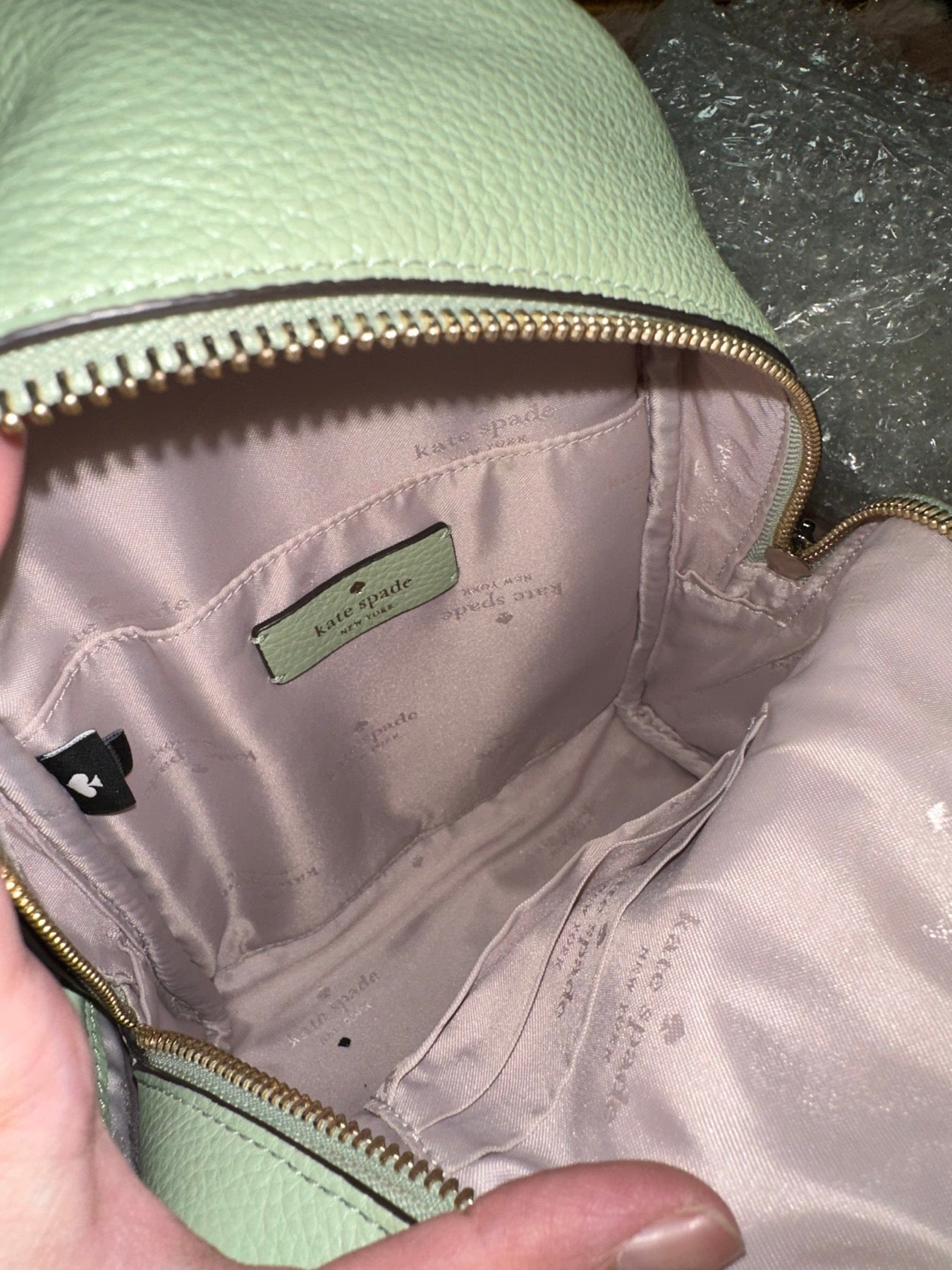 ORIG Preloved KS Leila Pebbled Leather Mini Dome Backpack Sage Bag