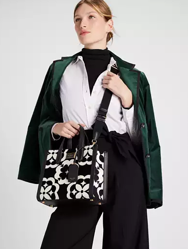 ORIG Preloved KS Retail Spade Flower Monogram Manhattan Chenille Small Tote Black Bag