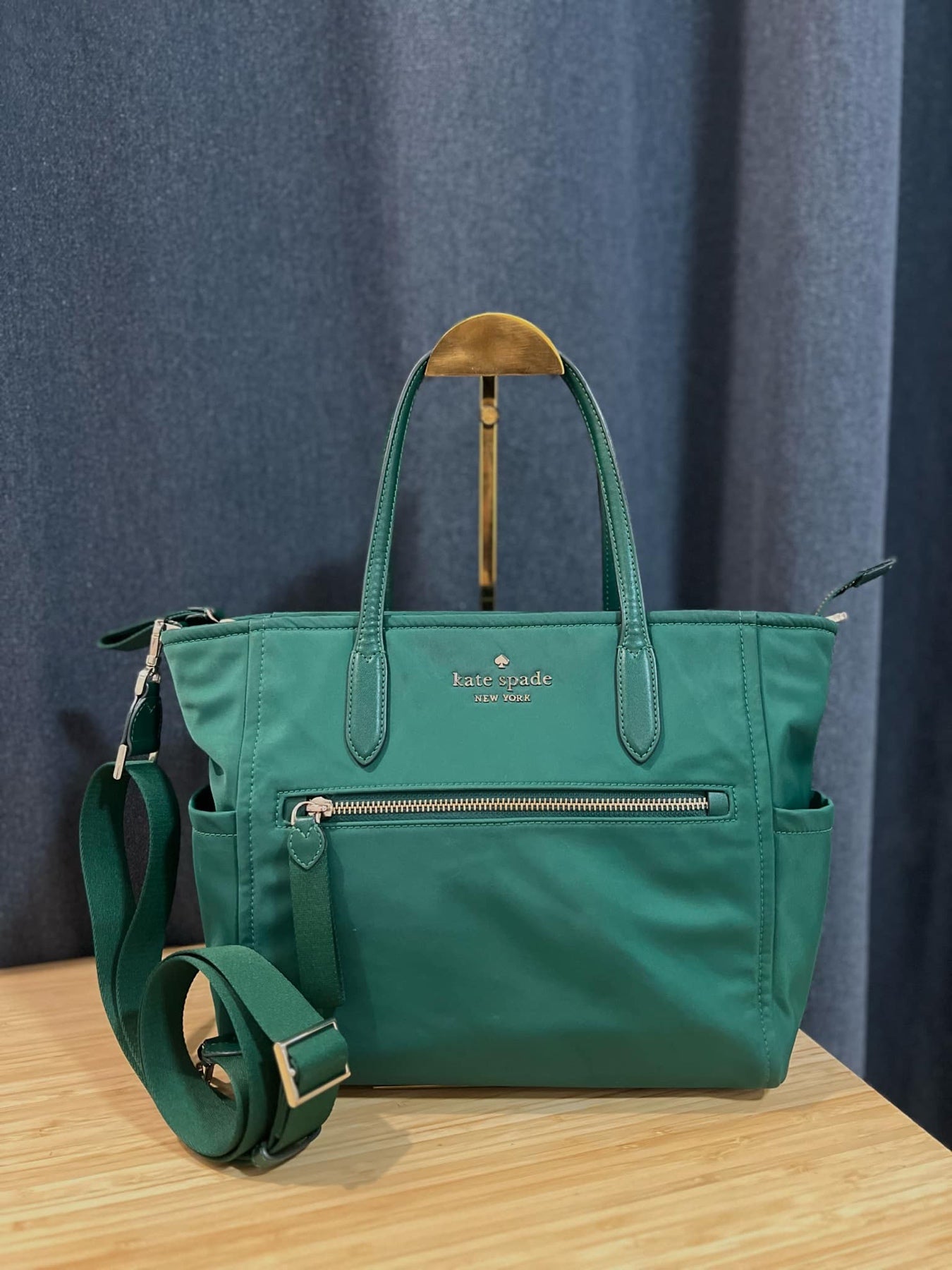 ORIG Preloved KS Chelsea Medium Satchel Nylon Bag Deep Jade Green