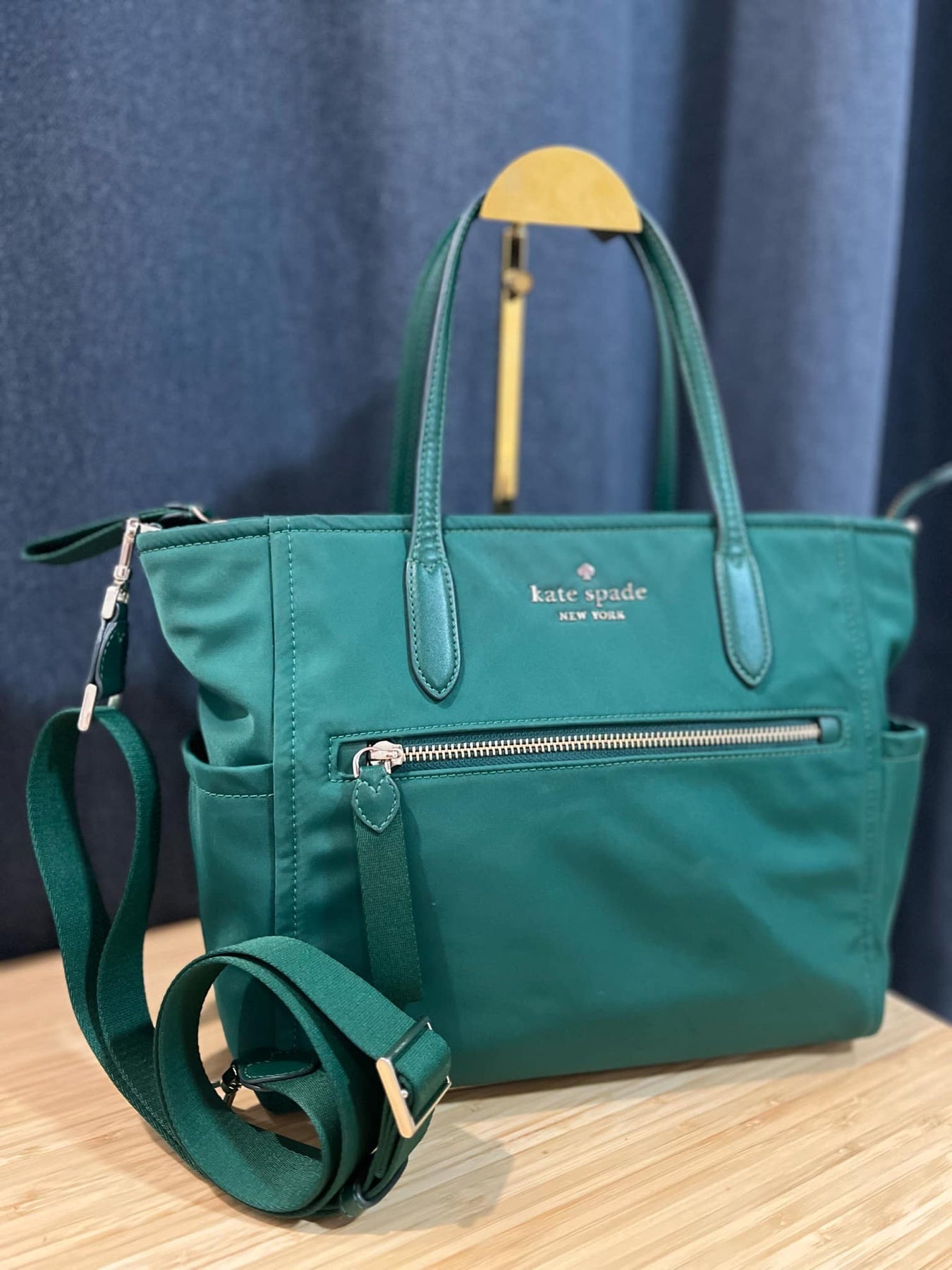 ORIG Preloved KS Chelsea Medium Satchel Nylon Bag Deep Jade Green