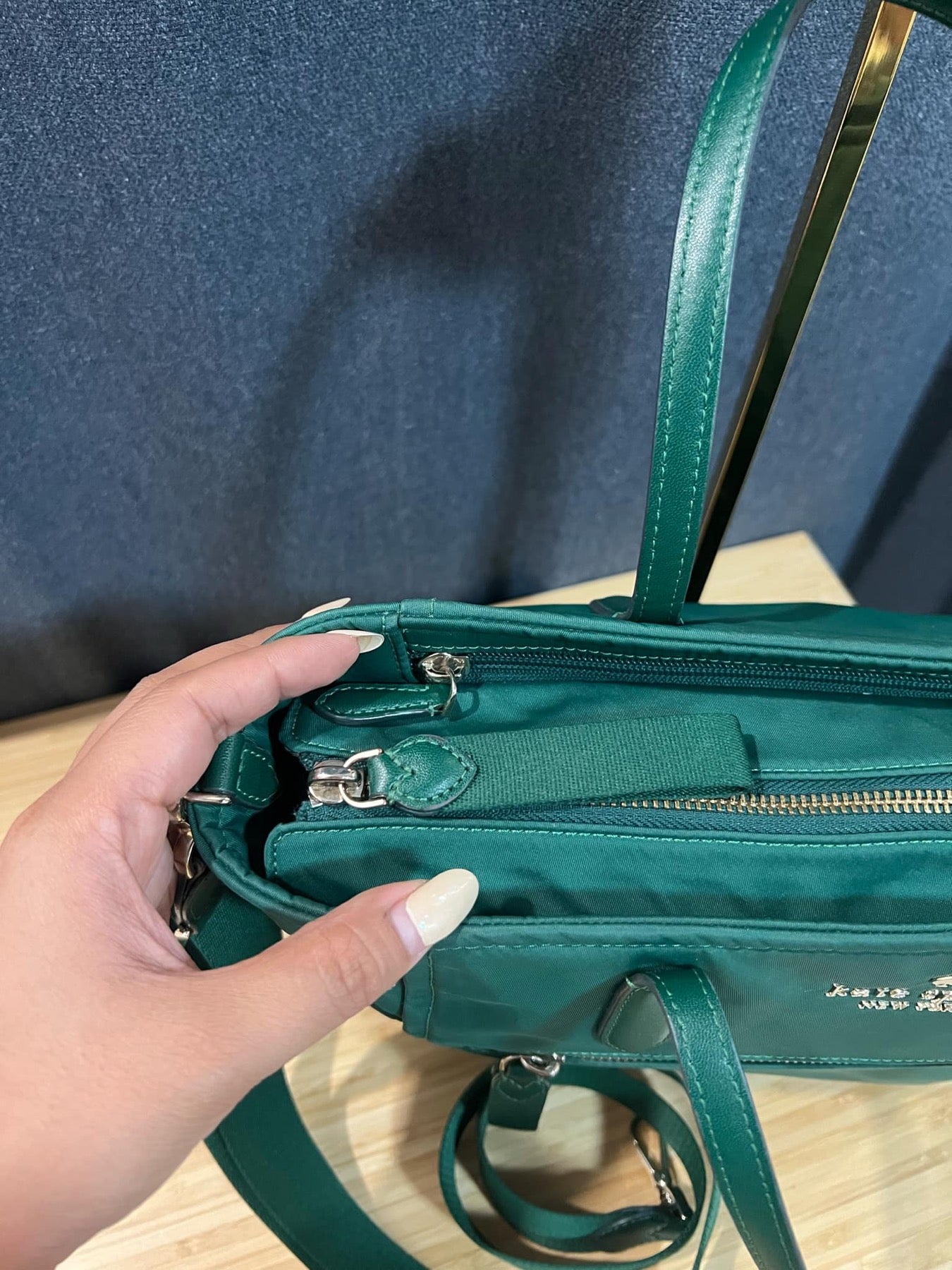 ORIG Preloved KS Chelsea Medium Satchel Nylon Bag Deep Jade Green