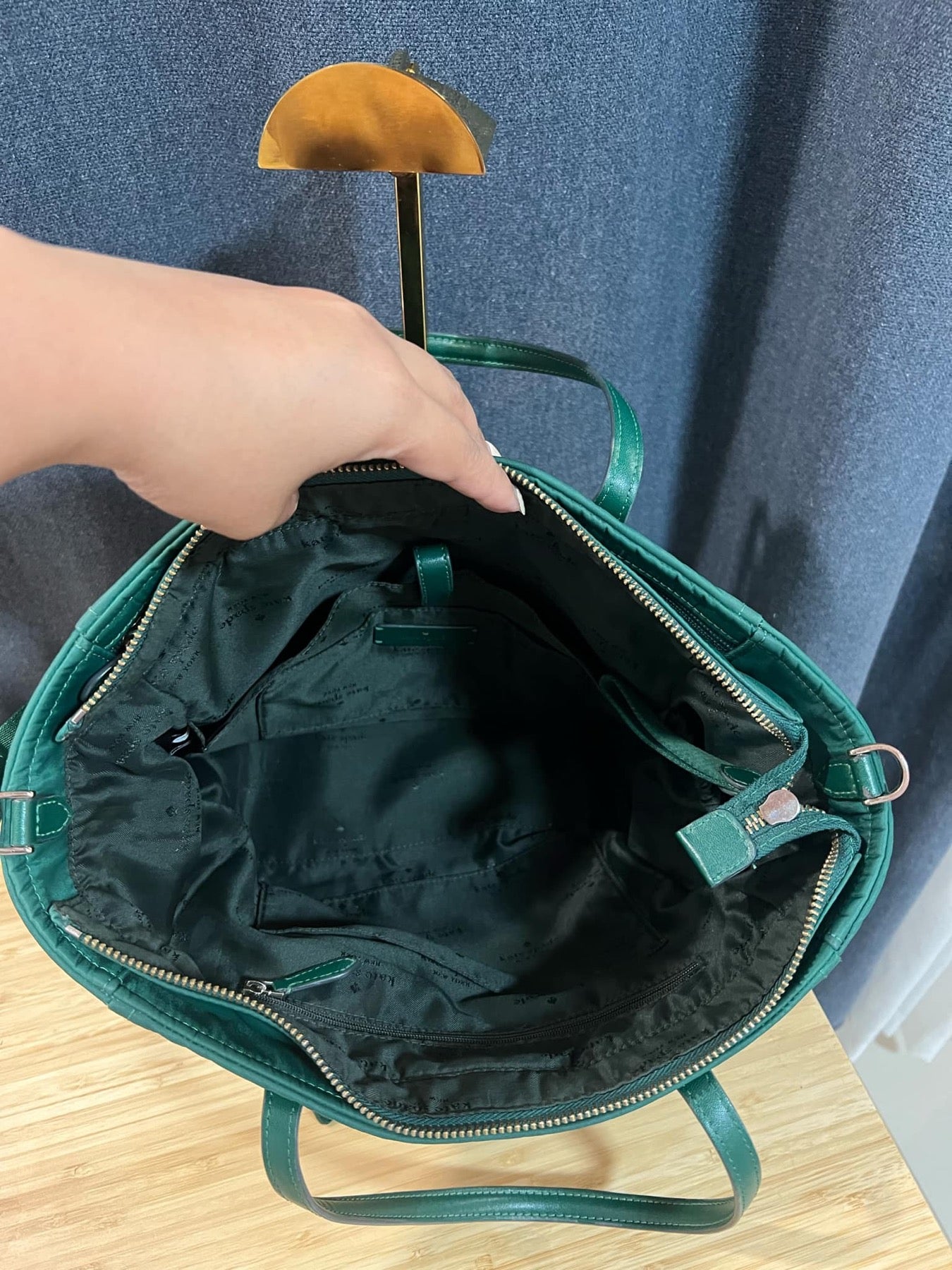 ORIG Preloved KS Chelsea Medium Satchel Nylon Bag Deep Jade Green
