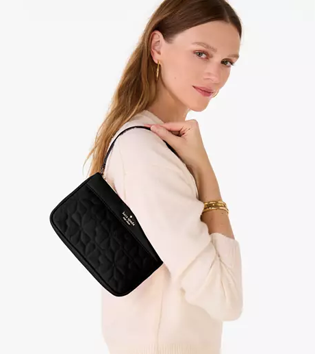 ORIG & IMPORTED KS Spade Flower Quilted Fabric Convertible Wristlet Shoulder Mini Bag Black
