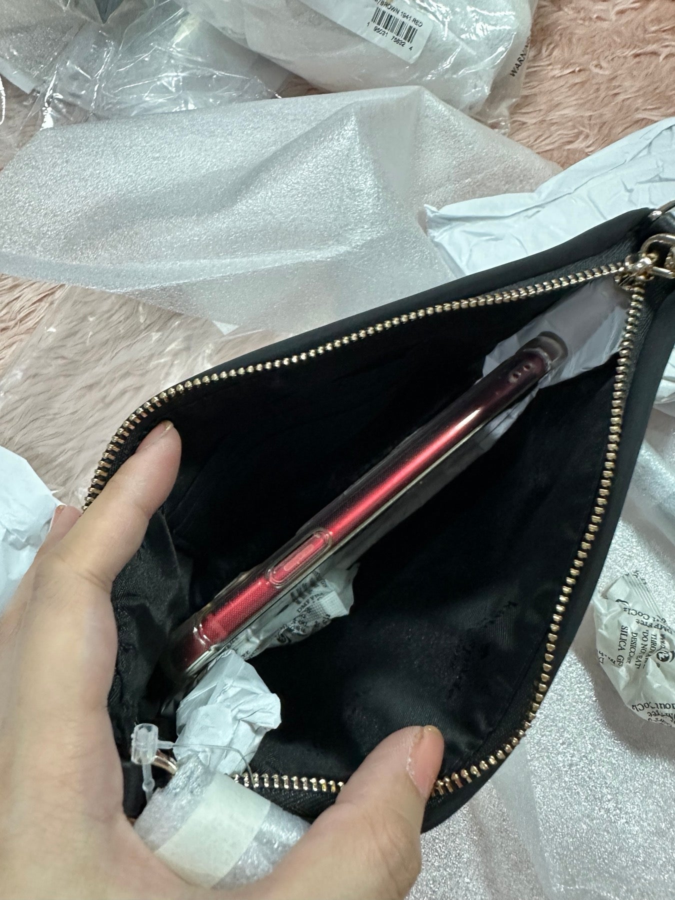 ORIG & IMPORTED KS Spade Flower Quilted Fabric Convertible Wristlet Shoulder Mini Bag Black